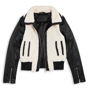 Girls Blank NYC Black Faux Leather & Sherpa Bomber Jacket (Big Kid), sz XL